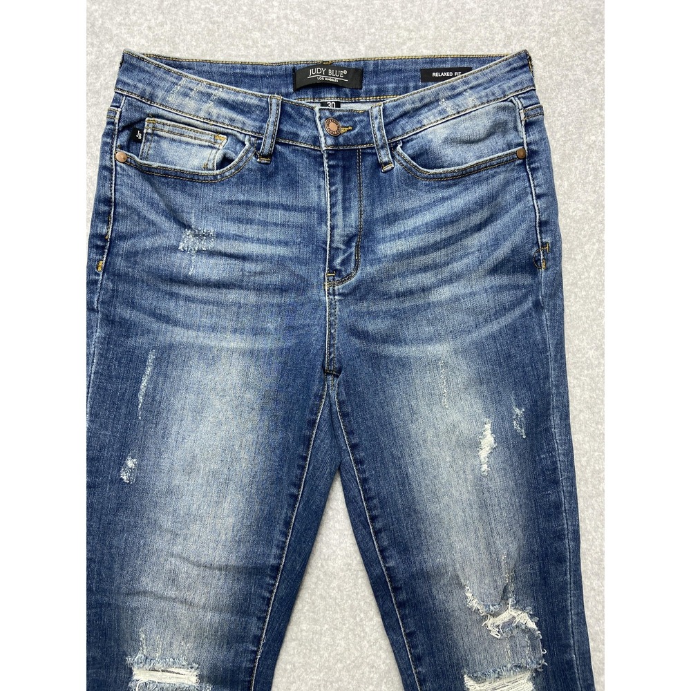 Judy Blue Jeans Womens 30 Relaxed Fit Distressed Ripped Denim Stretch Casual Pan - Picture 2 of 13
